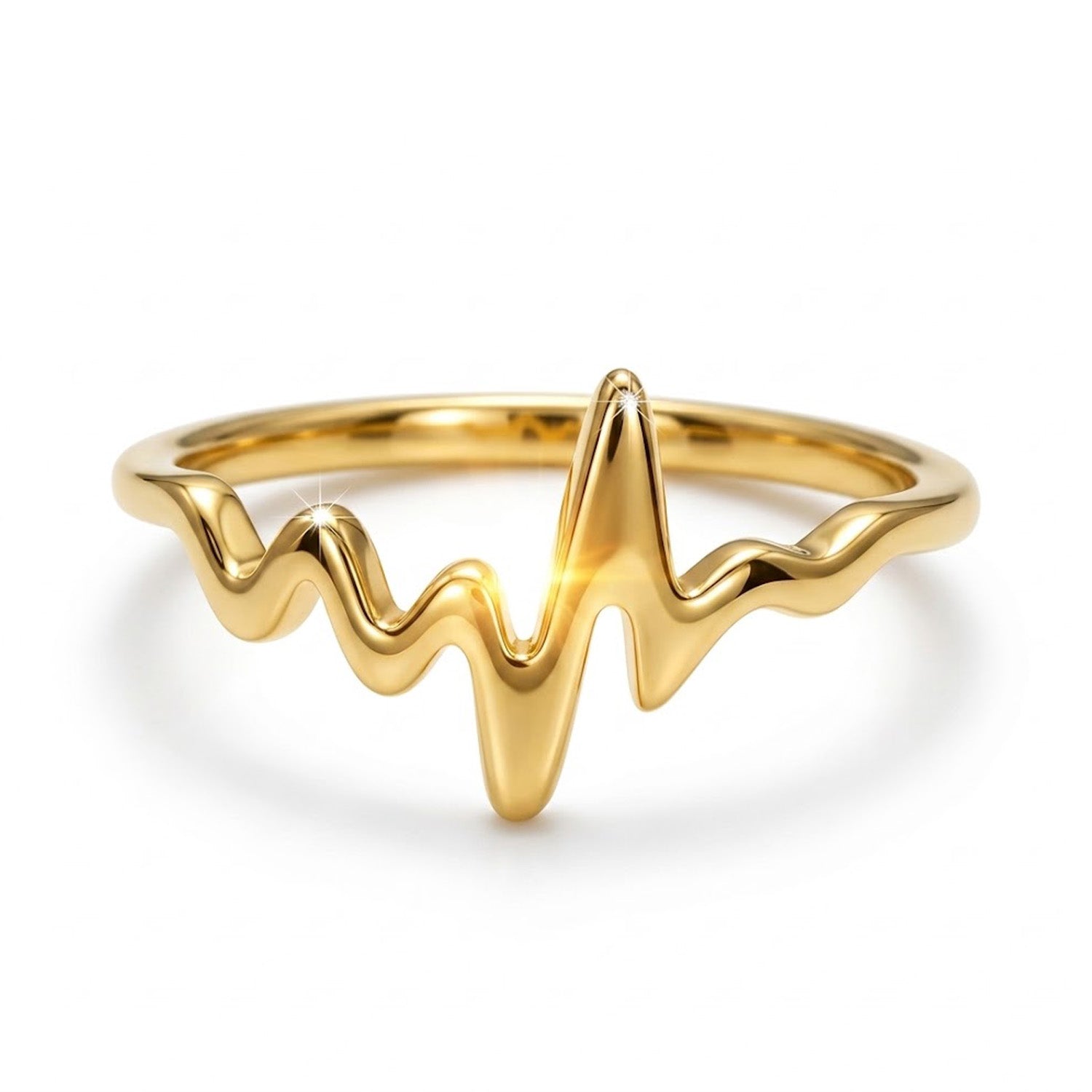 gold heartbeat ring made from 14 karat gold
