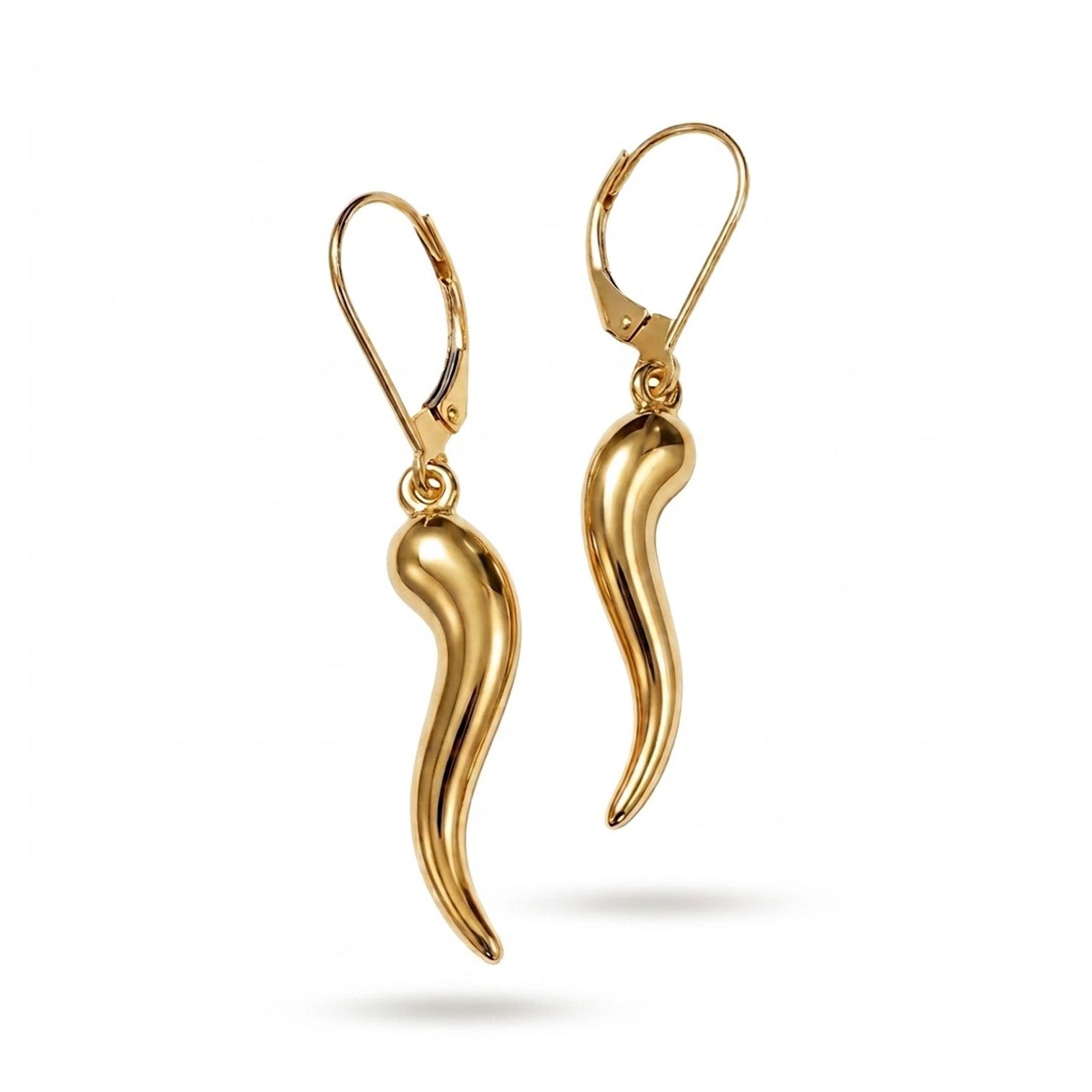 Gold italian horn lever back earring