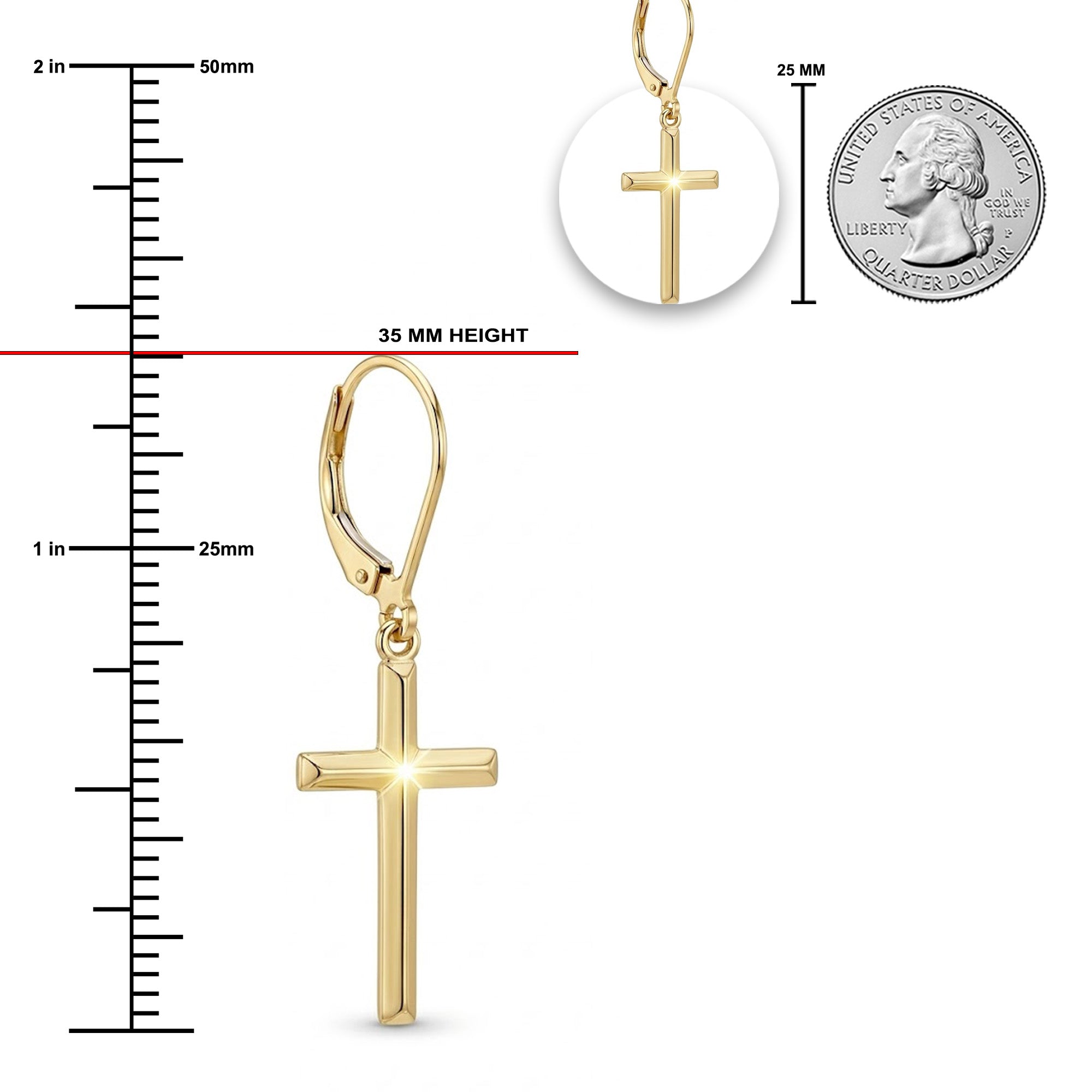 gold cross earring with lever back