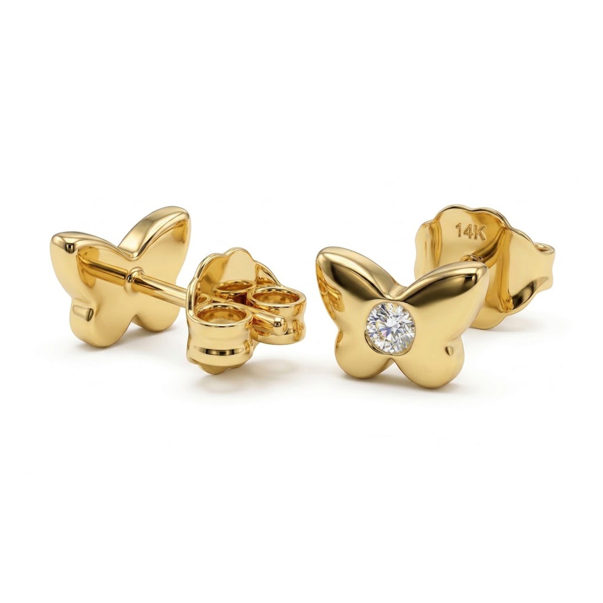 Gold butterfly earrings with diamond