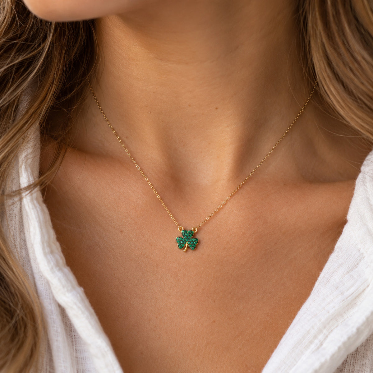 Gold plated four leaf clover necklace with cz stones