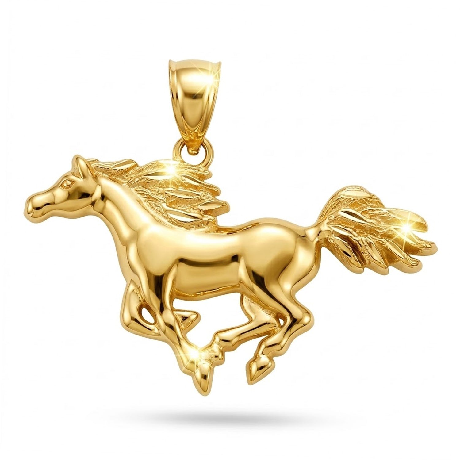 Gold horse pendant on a white background