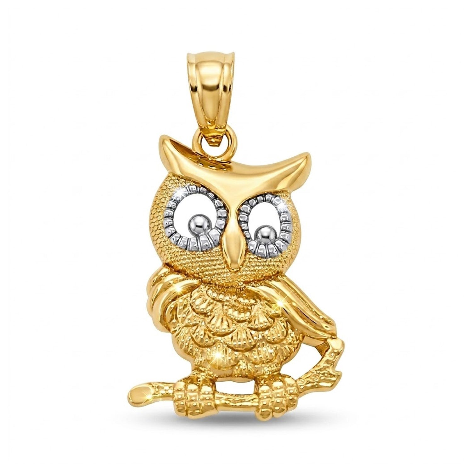 Gold owl pendant on a white background