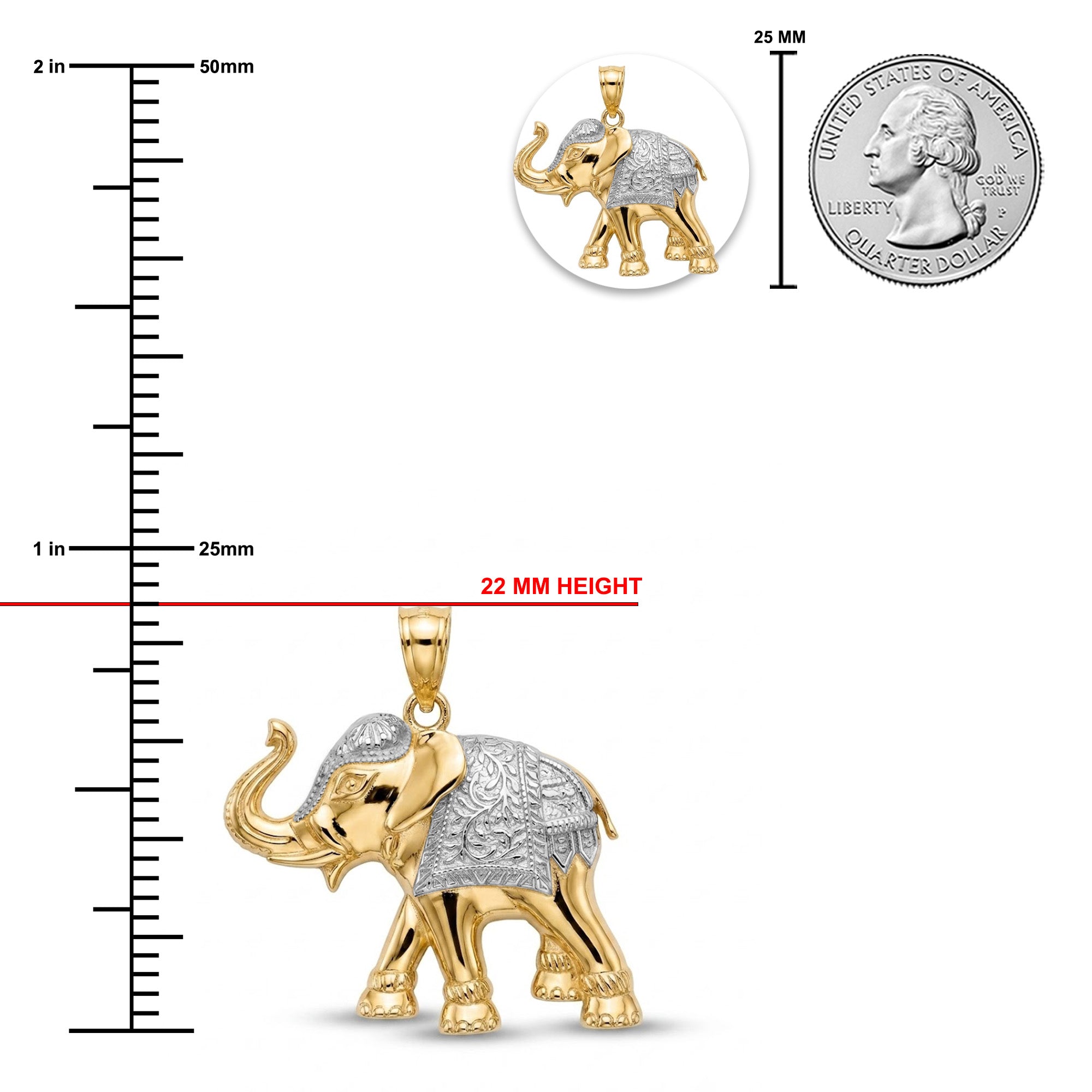 gold elephant pendant sizing chart