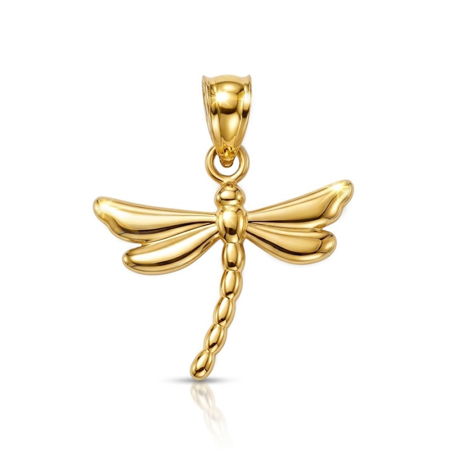 Gold dragonfly pendant on a white background