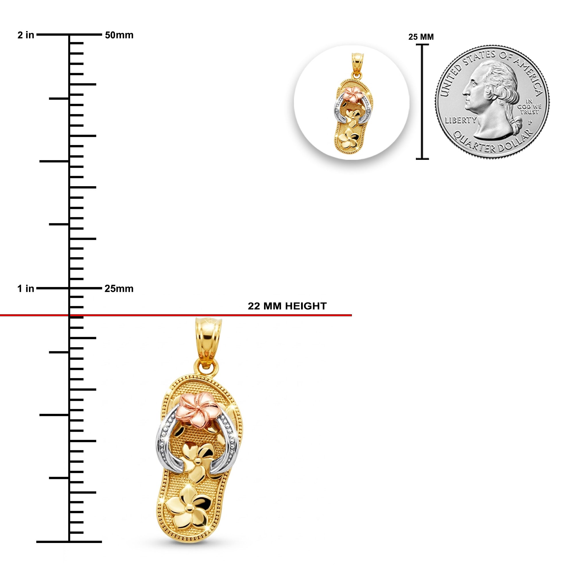 Gold Floral Sandal Pendant sizing chart