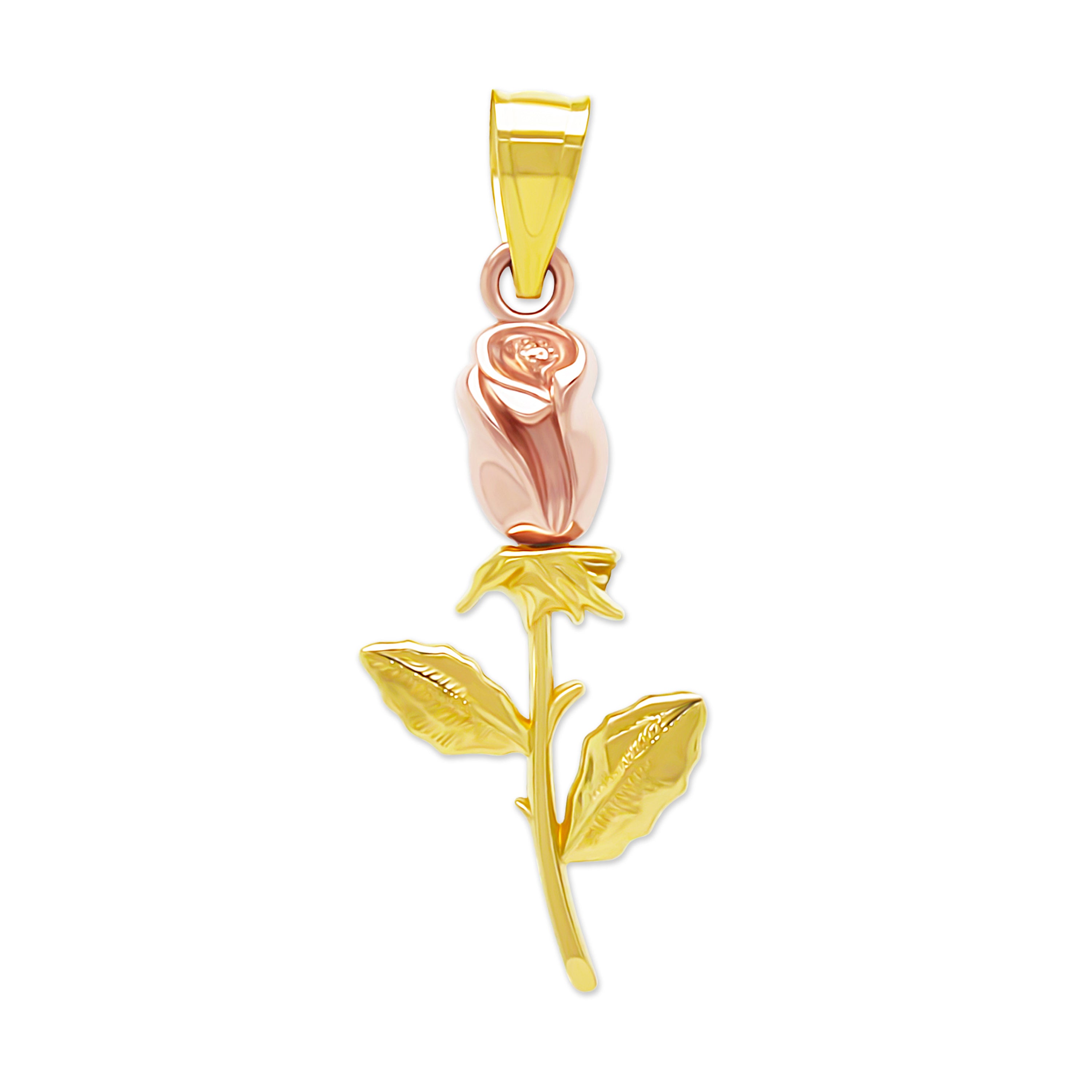 Gold and rose gold rose pendant on a white background
