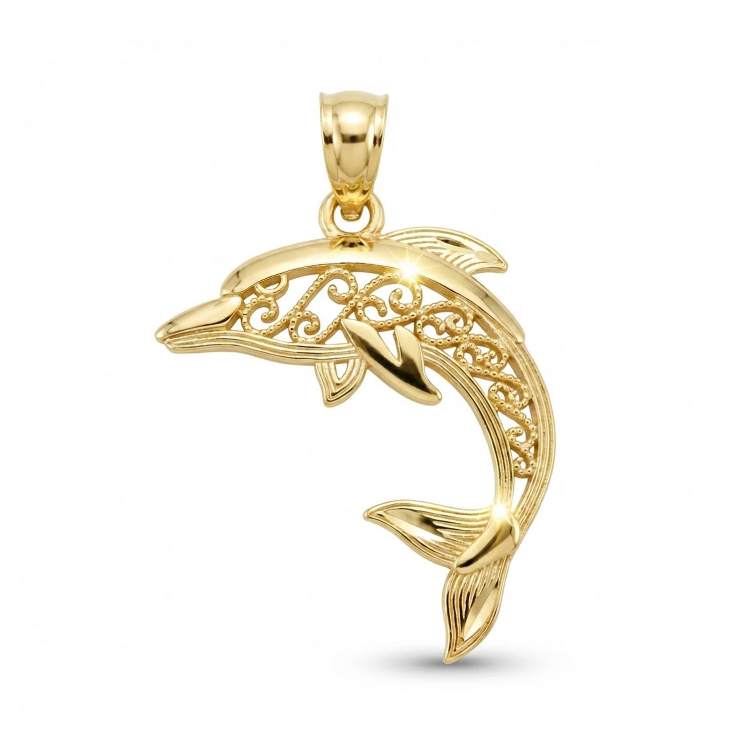 10 Karat Yellow Gold Filigree Dolphin Pendant