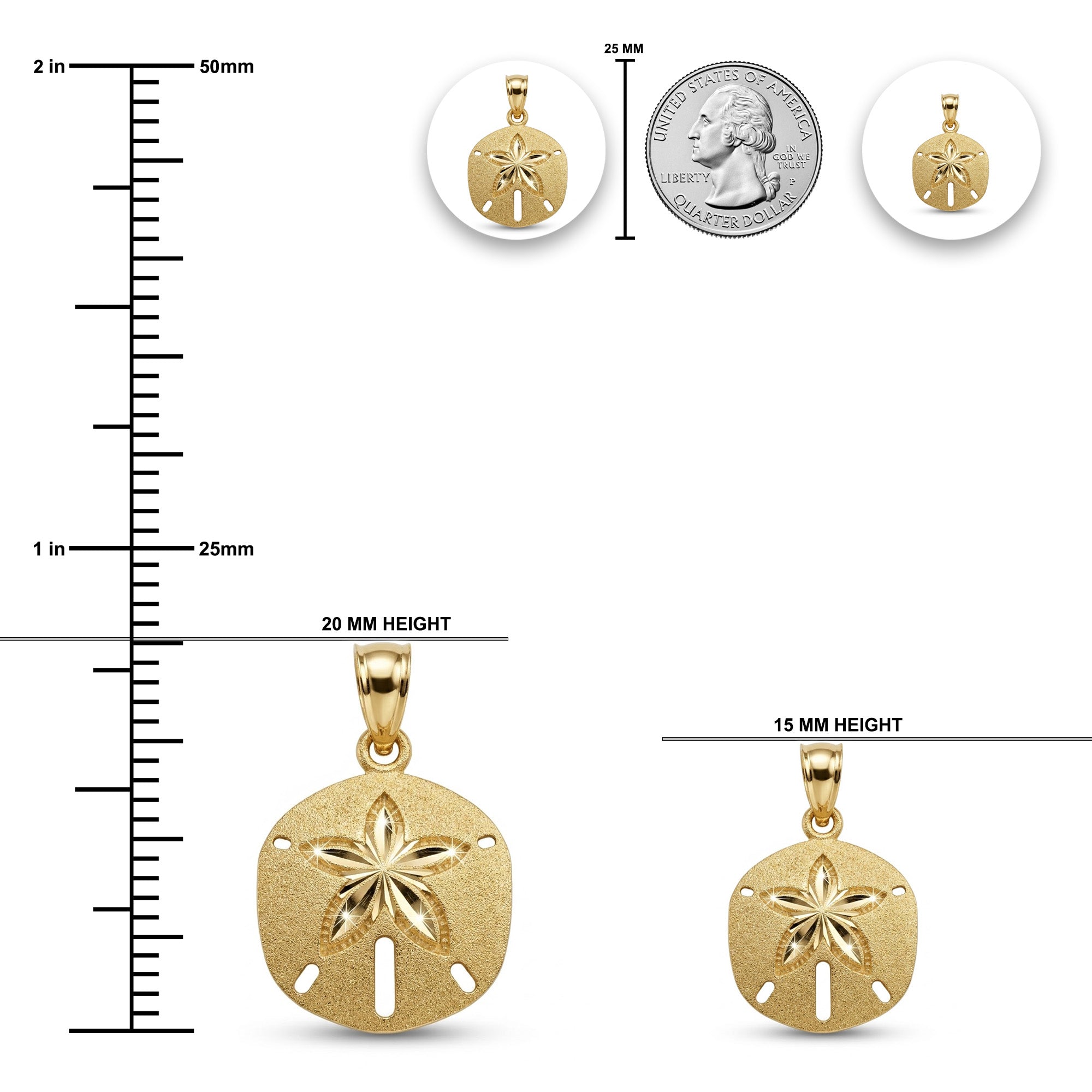 gold sand dollar pendant sizing chart