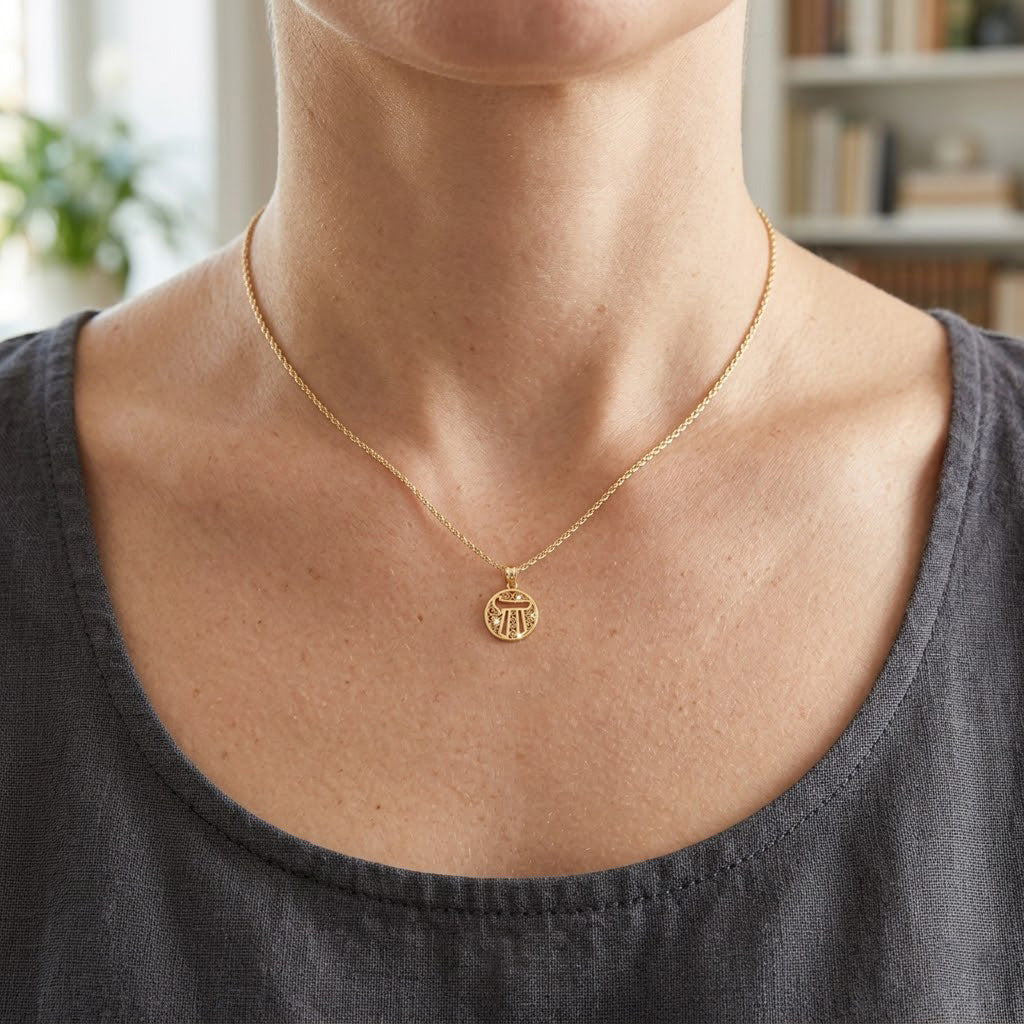Gold Chai Pendant worn by model