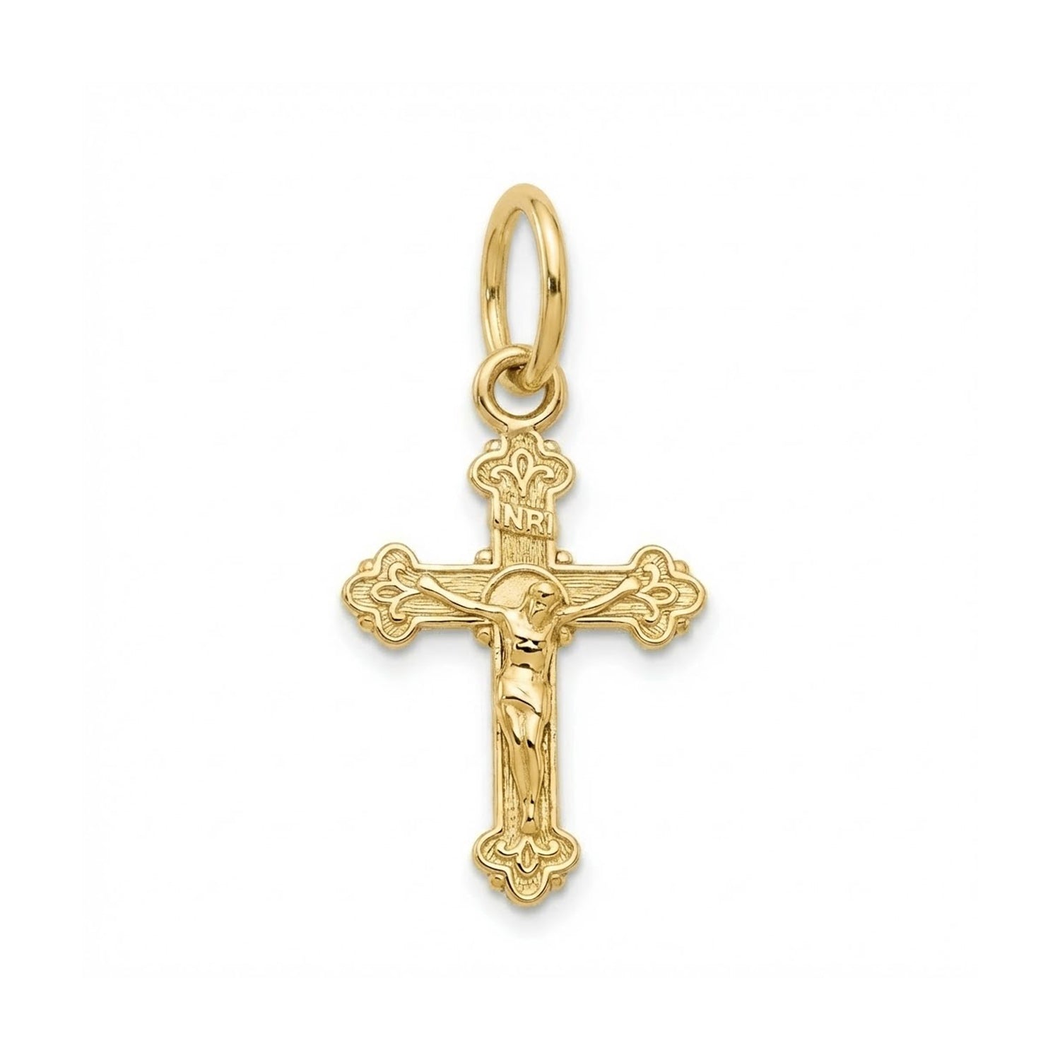 Gold crucifix pendant on a white background