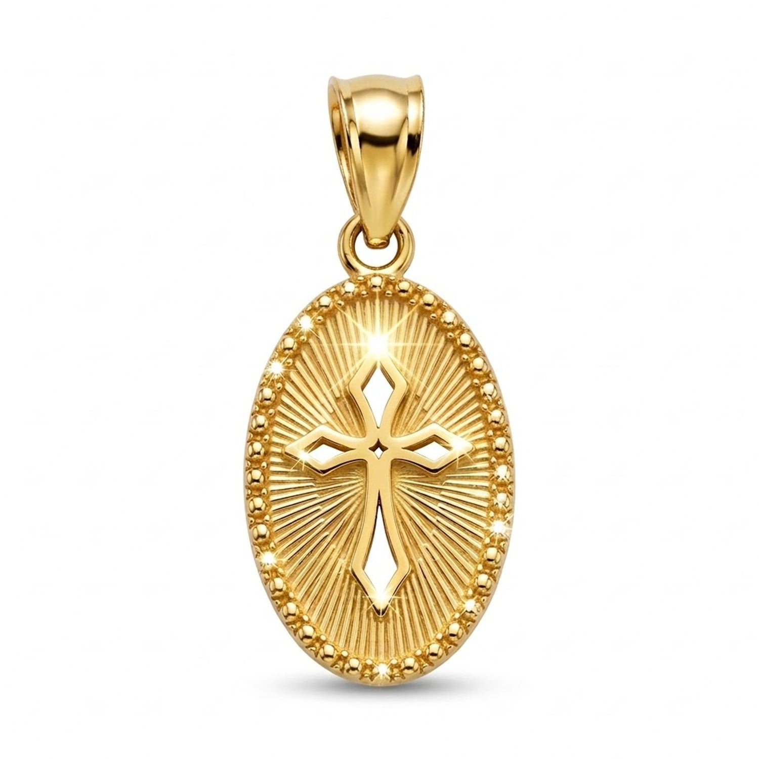 Gold Oval Religious Cross Pendant