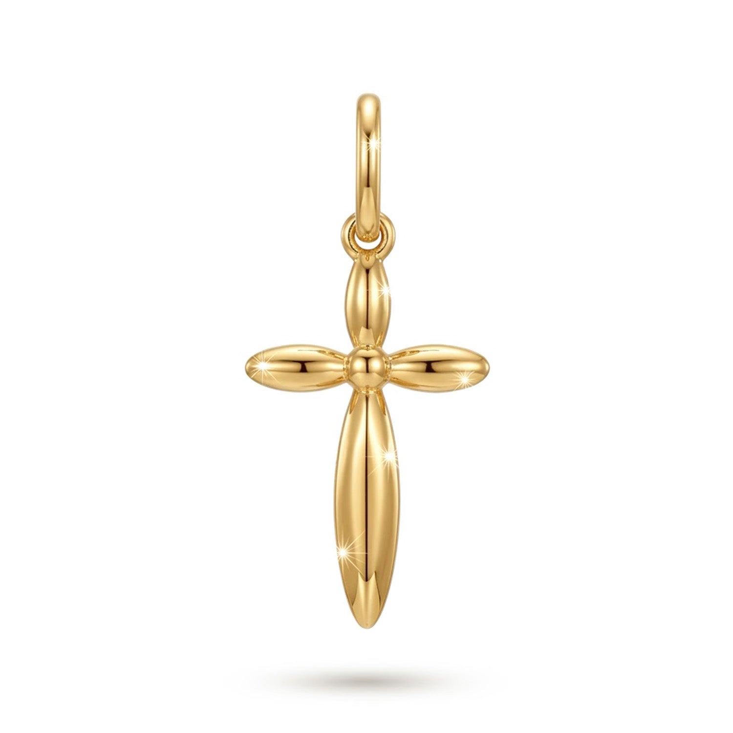 Gold beaded cross pendant on a white background