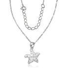 Silver starfish -shaped pendant necklace on a white background