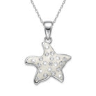 Starfish-shaped pendant with embedded cubic zirconia stones  on a white background