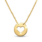 Gold necklace with a heart-shaped pendant on a white background