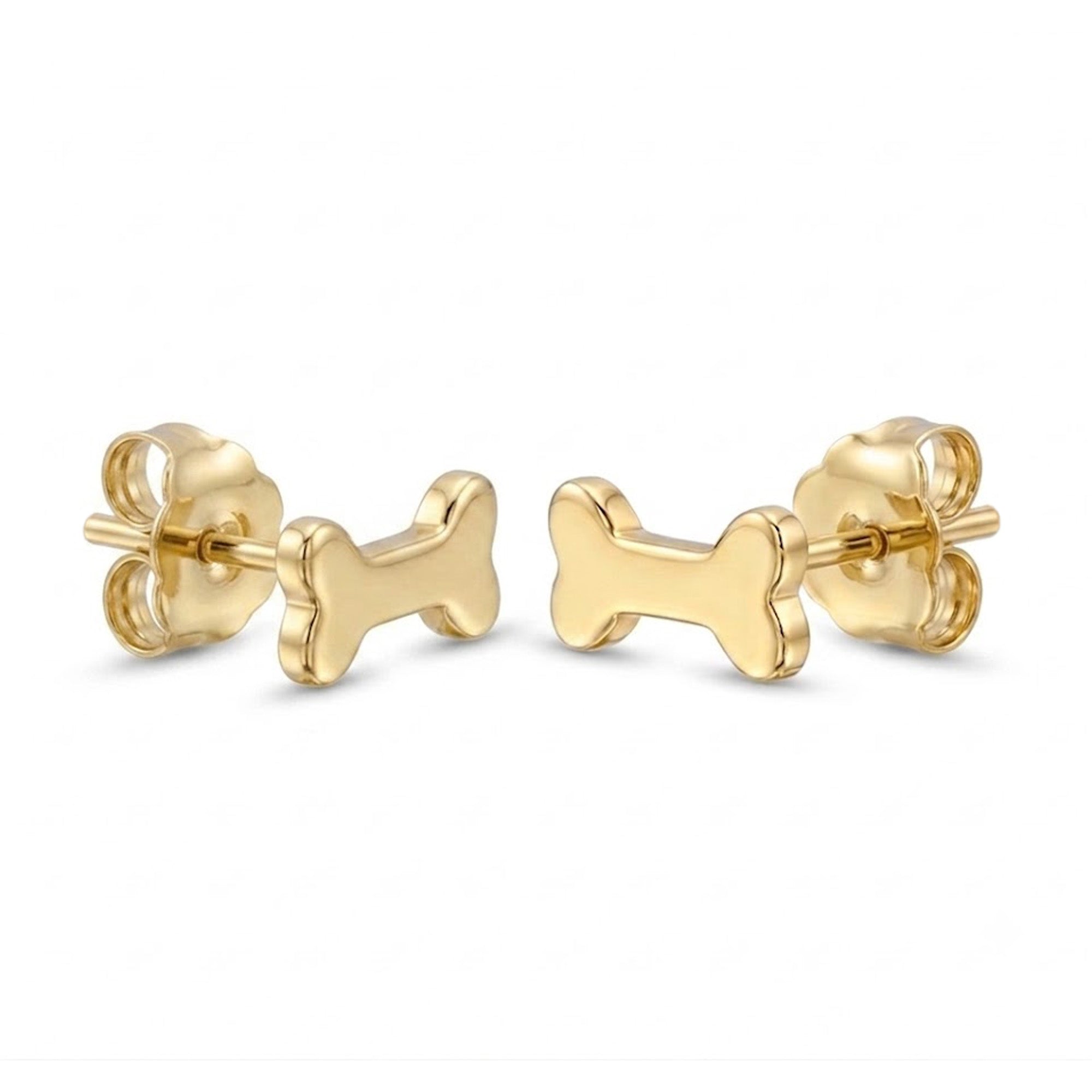 Gold dog bone earring stud