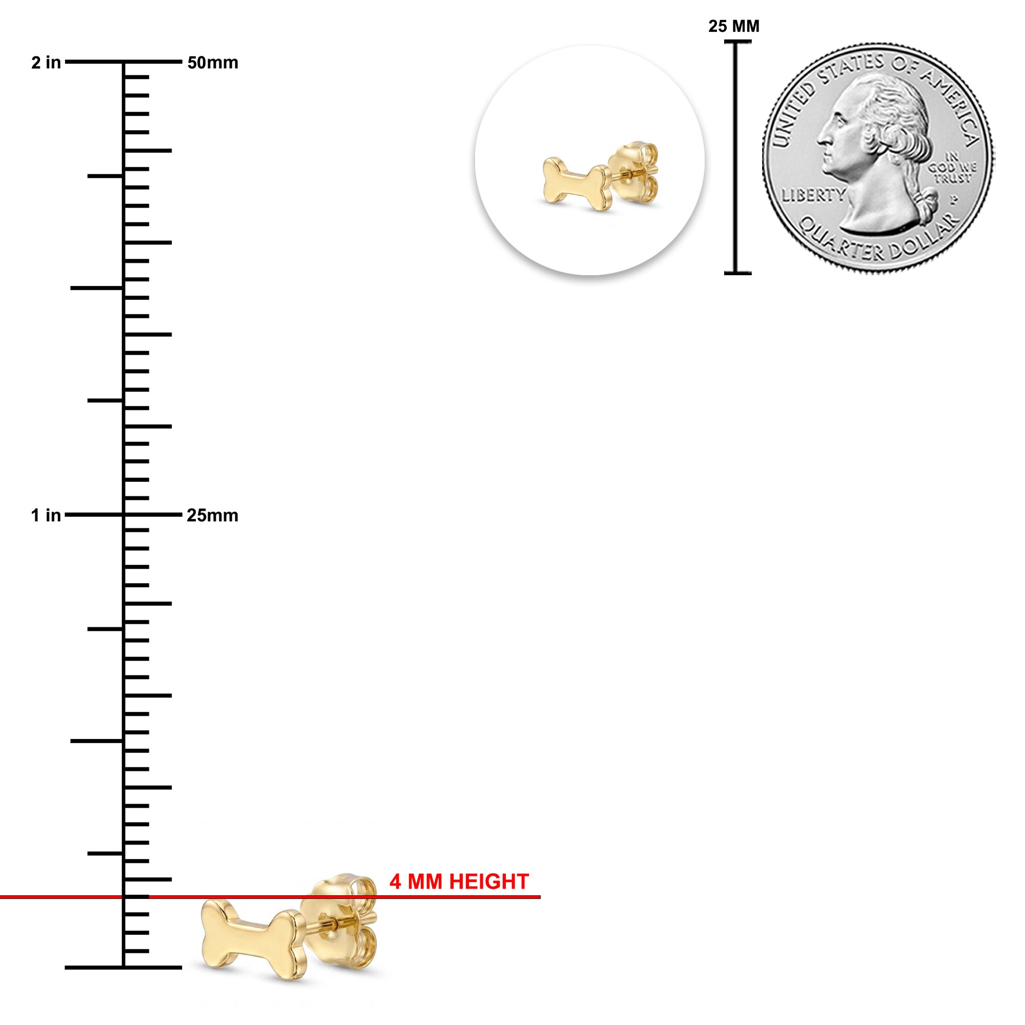 Gold dog bone earring stud