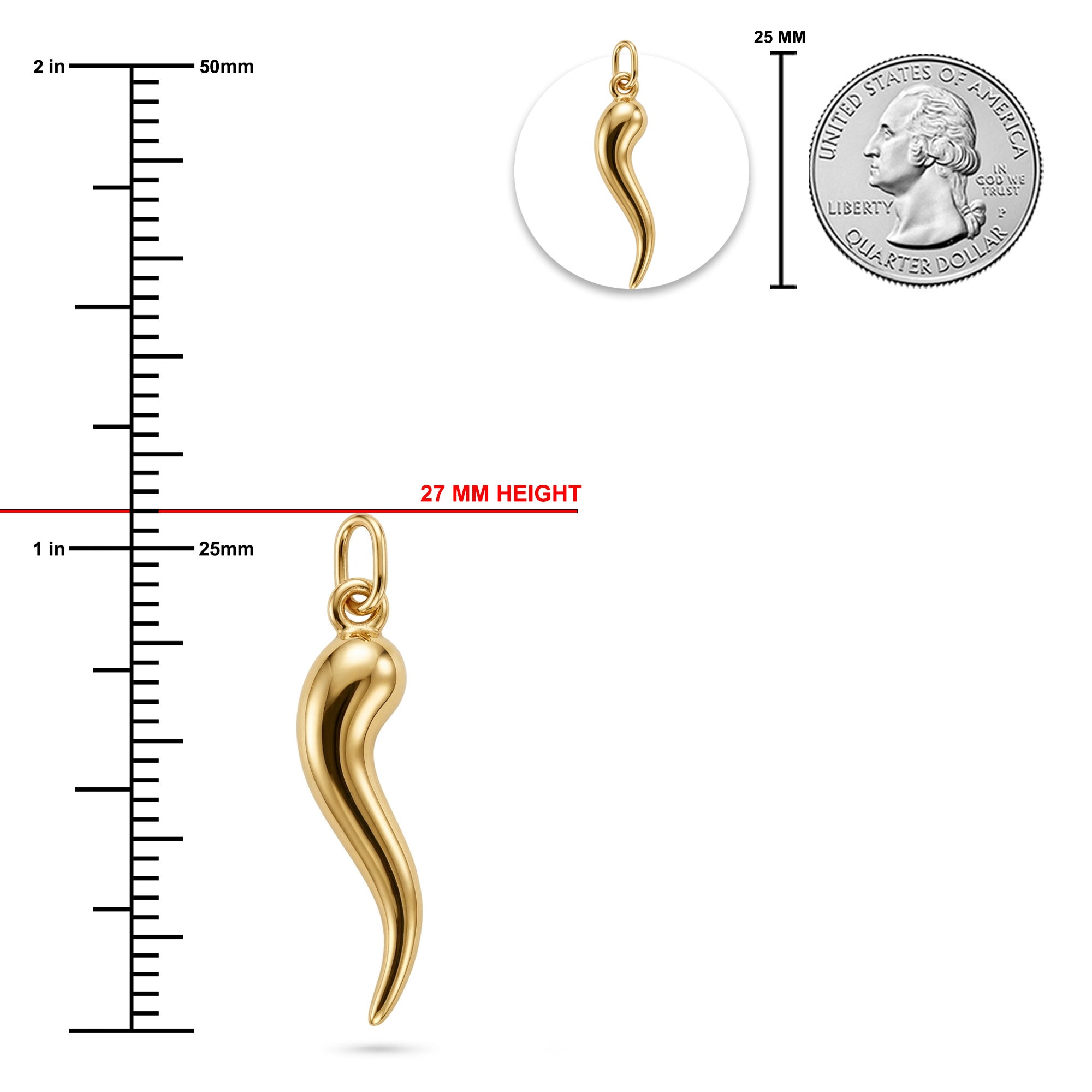 [group: small] Gold Italian Horn Pendant sizing