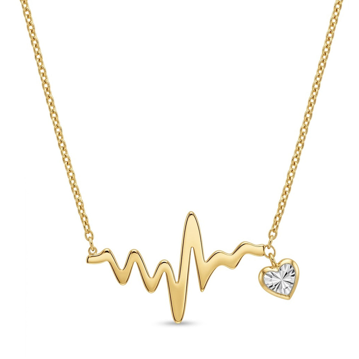 gold heartbeat necklace with heart cz charm 