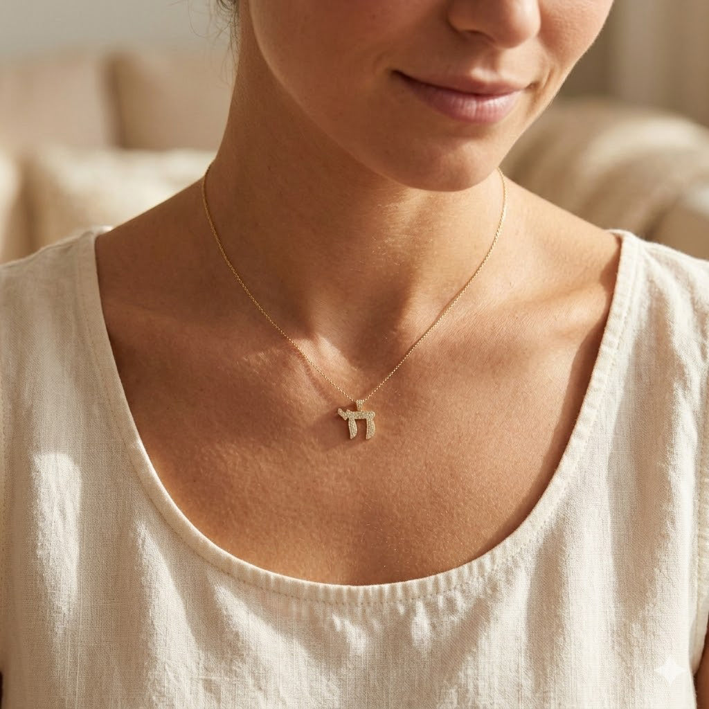 [group: gold-plated] A close-up lifestyle shot of a woman wearing a delicate gold necklace with a small horse-shaped pendant, styled with a cream-colored linen top.