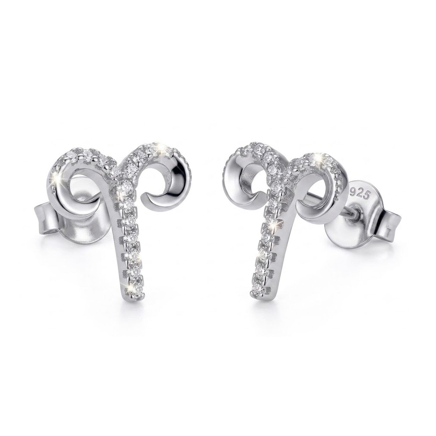 [group: silver-aries] Silver aries earrings with intricate designs on a white background