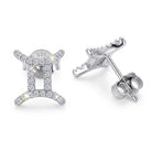 [group:silver-gemini] Silver gemini zodiac earrings with gemstones on a white background