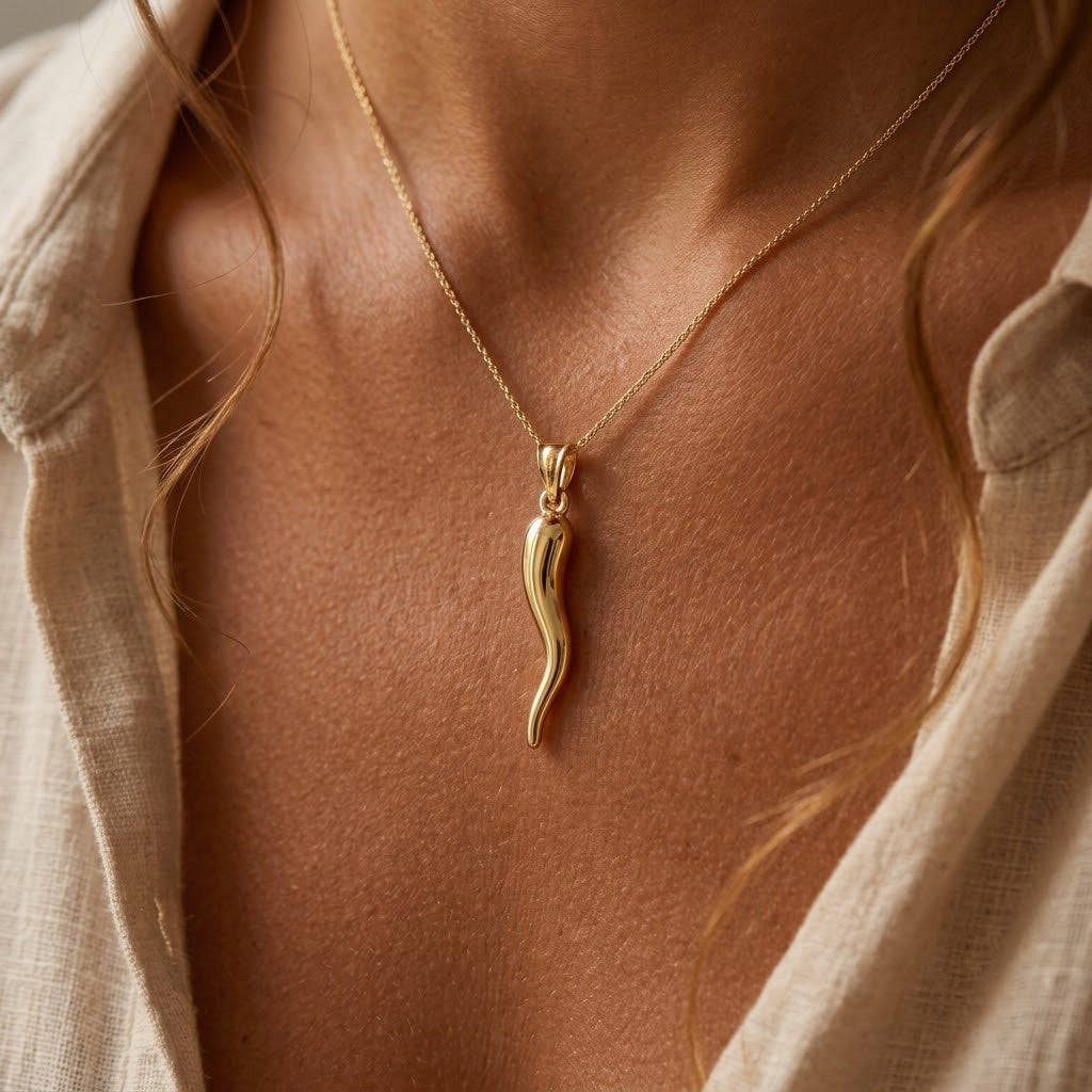 [group: large] Gold Italian Horn Pendant 