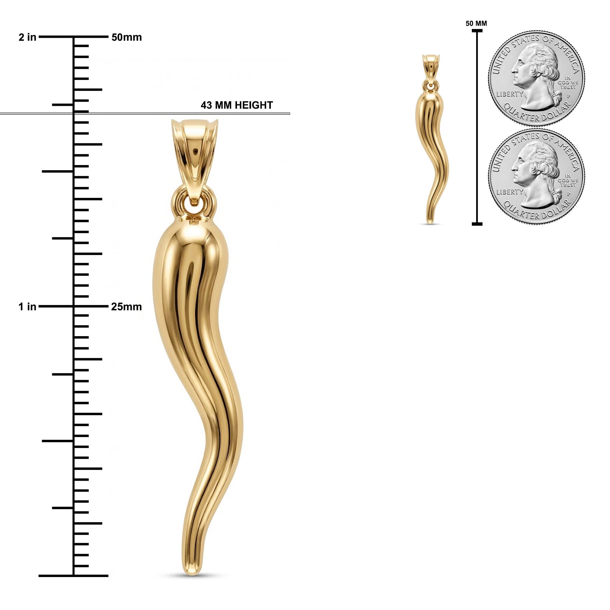[group: large] Gold Italian Horn Pendant sizing