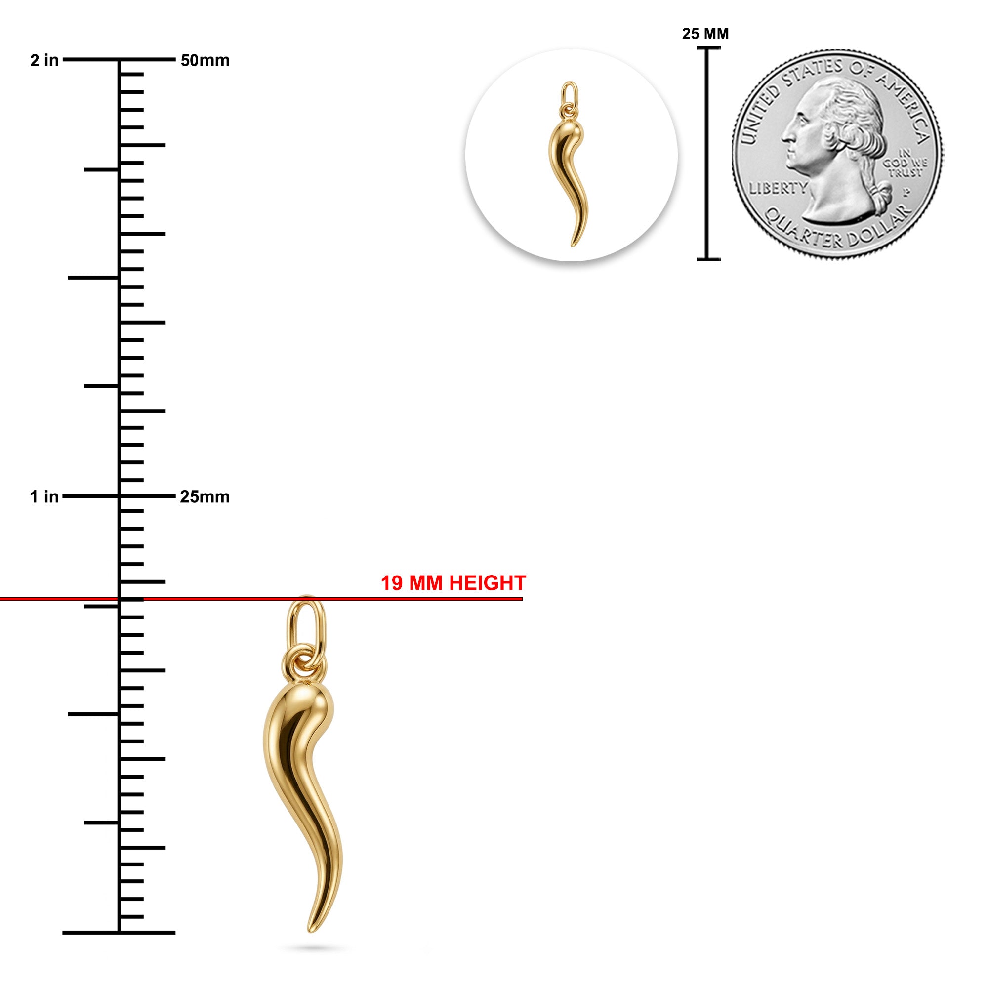 [group: mini] Gold Italian Horn Pendant sizing