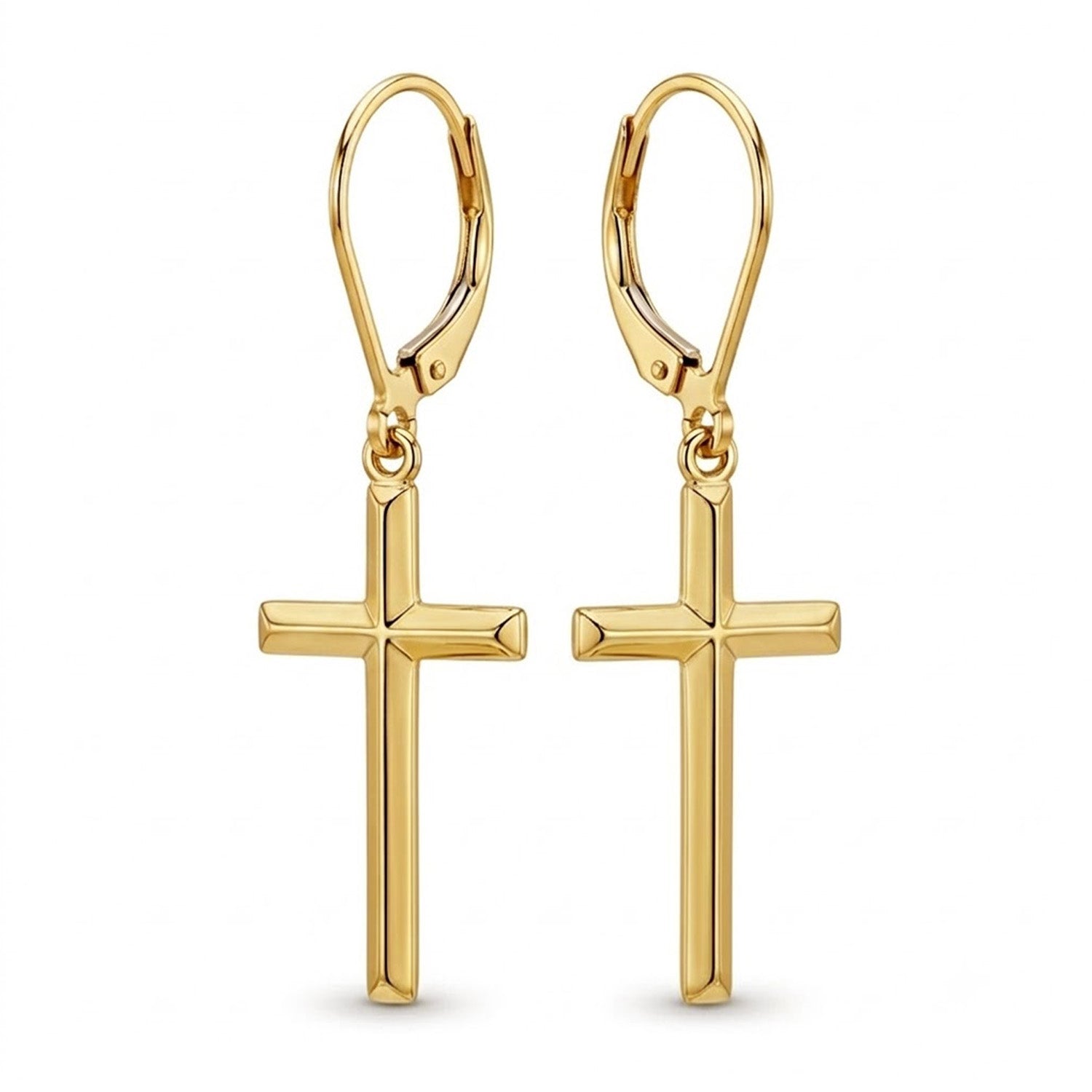 gold cross earring with lever back 