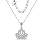 Silver tiara pendant necklace on a white background