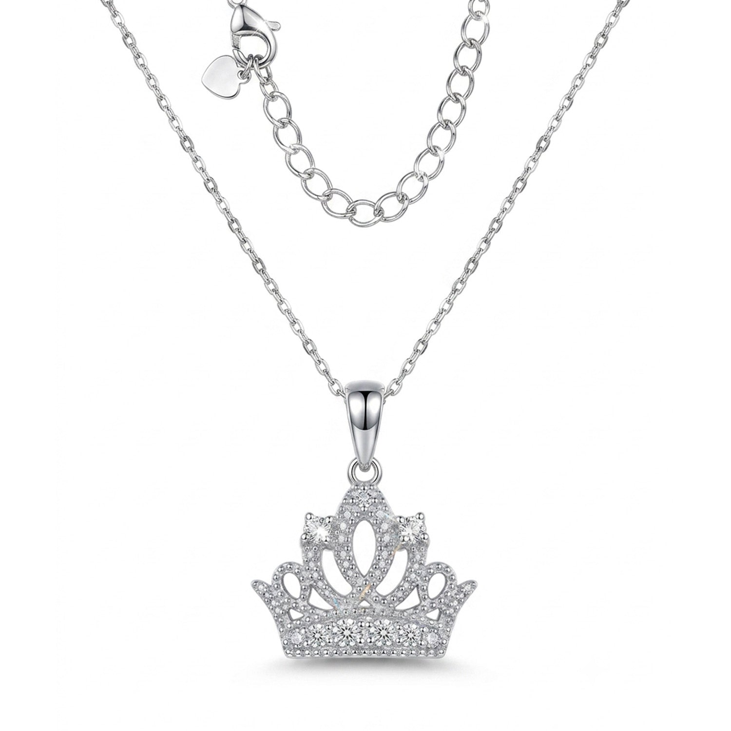 Silver tiara pendant necklace on a white background