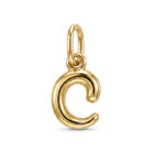[group: c-10k-gold] A polished yellow gold initial letter 'C' charm pendant with a hanging loop, shown on a clean white background.