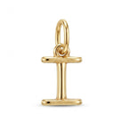 [group: i-10k-gold]A polished yellow gold initial pendant charm shaped like the letter 'I', featuring a smooth, rounded design with a top loop, shown on a clean white background.