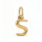 [group: s-10k-gold] A polished gold initial pendant charm shaped like the letter 'S', shown on a clean white background.
