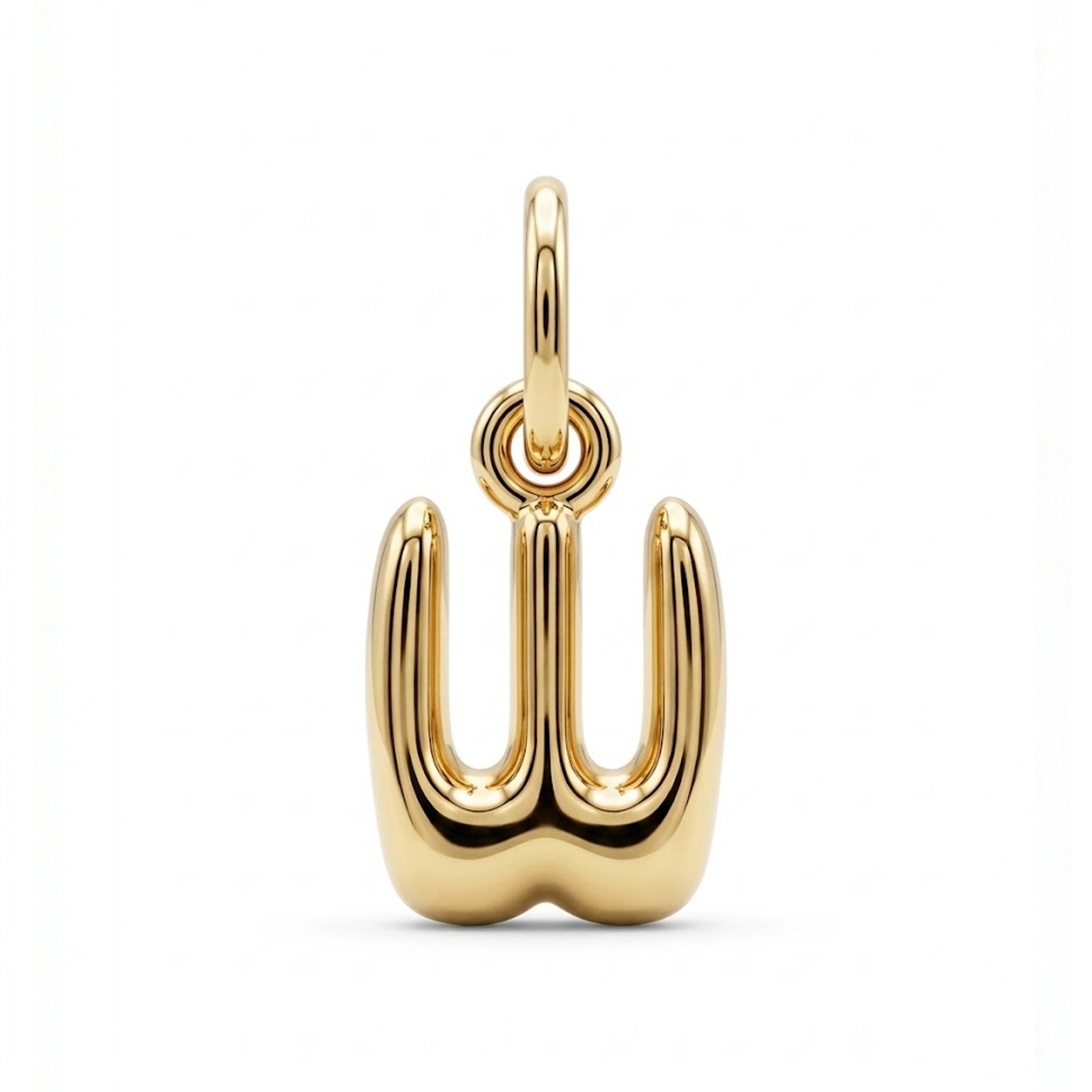 [group: w-10k-gold] A polished gold pendant shaped like a stylized trident or three-prong symbol, shown on a clean white background.
