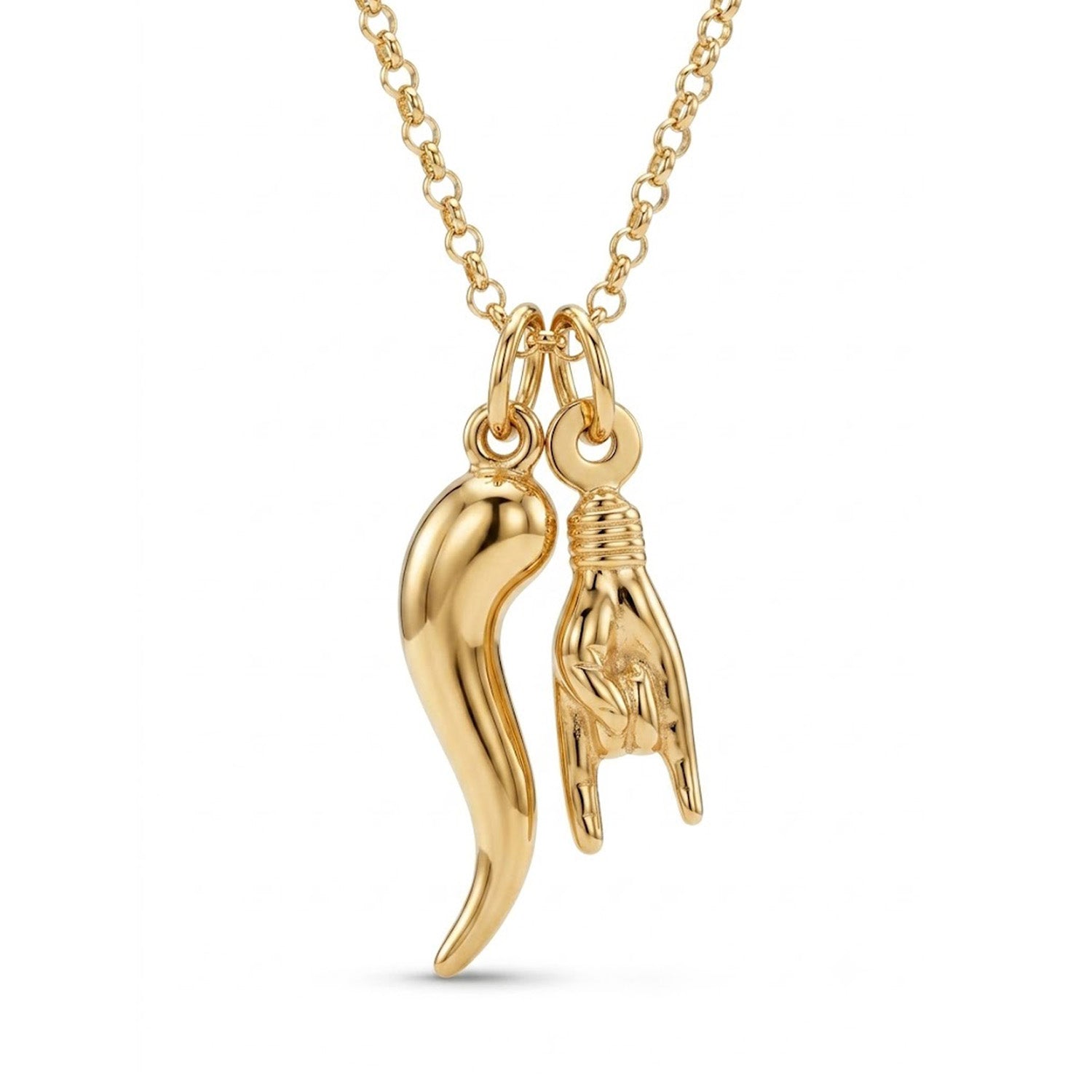 [group: gold-plated] Italian Horn with Hand Sign Necklace