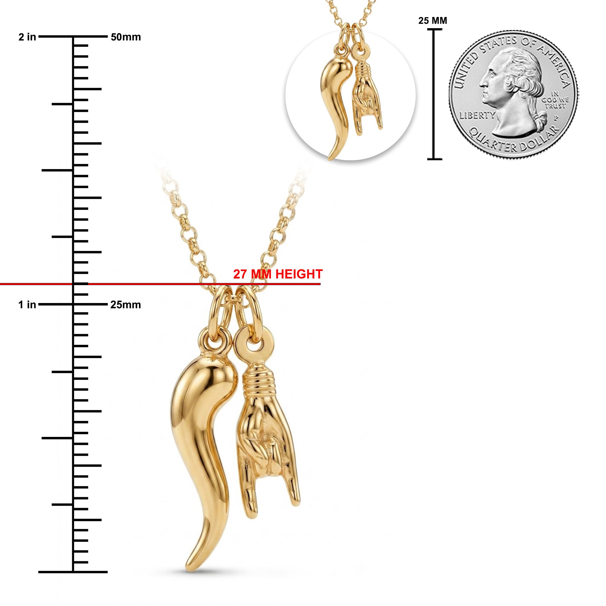 [group: gold-plated] Italian Horn with Hand Sign Necklace