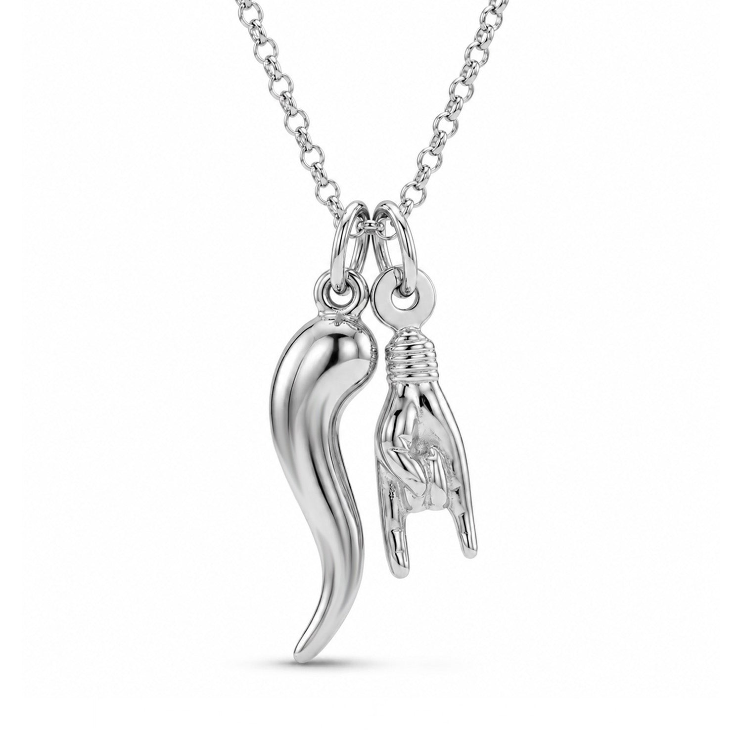 [group: silver] Silver Italian Horn with Hand Sign Necklace