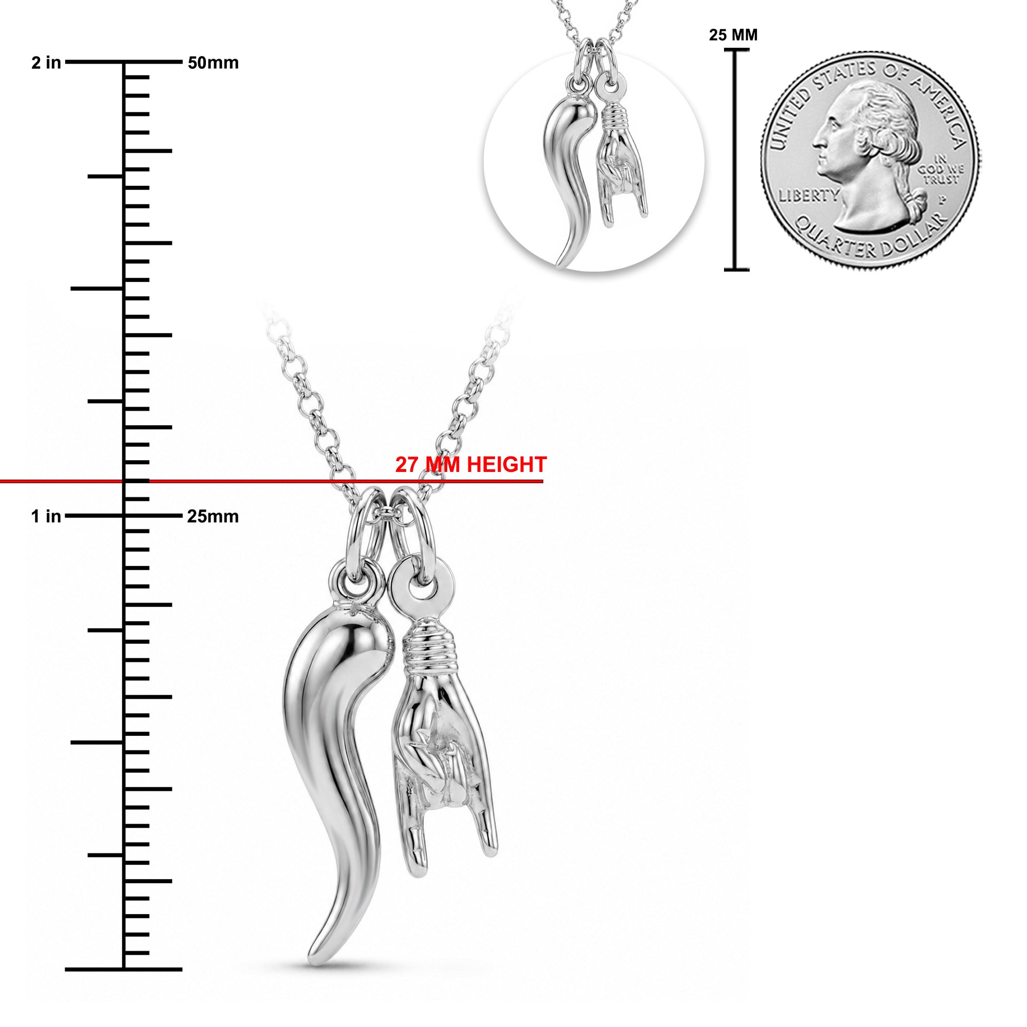 [group: silver] Silver Italian Horn with Hand Sign Necklace