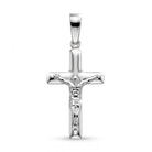 Silver crucifix pendant on a white background