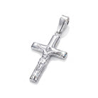 Silver cross pendant with a耶稣 figure on a white background