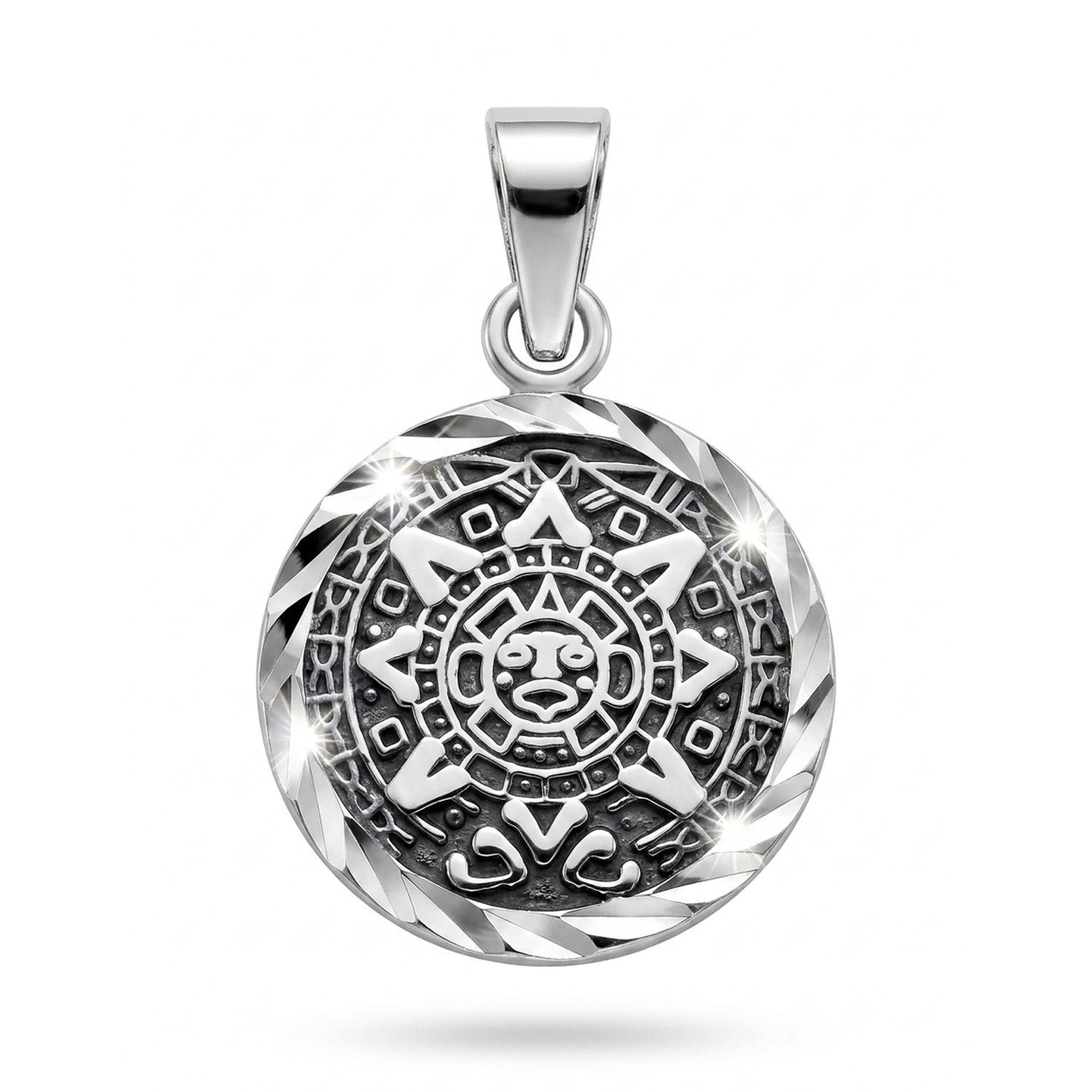 Silver aztec mayan calendar pendant 