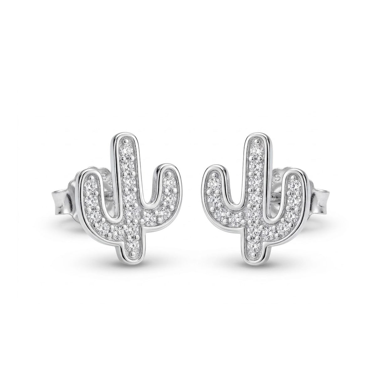 silver catus earring with cz stones 