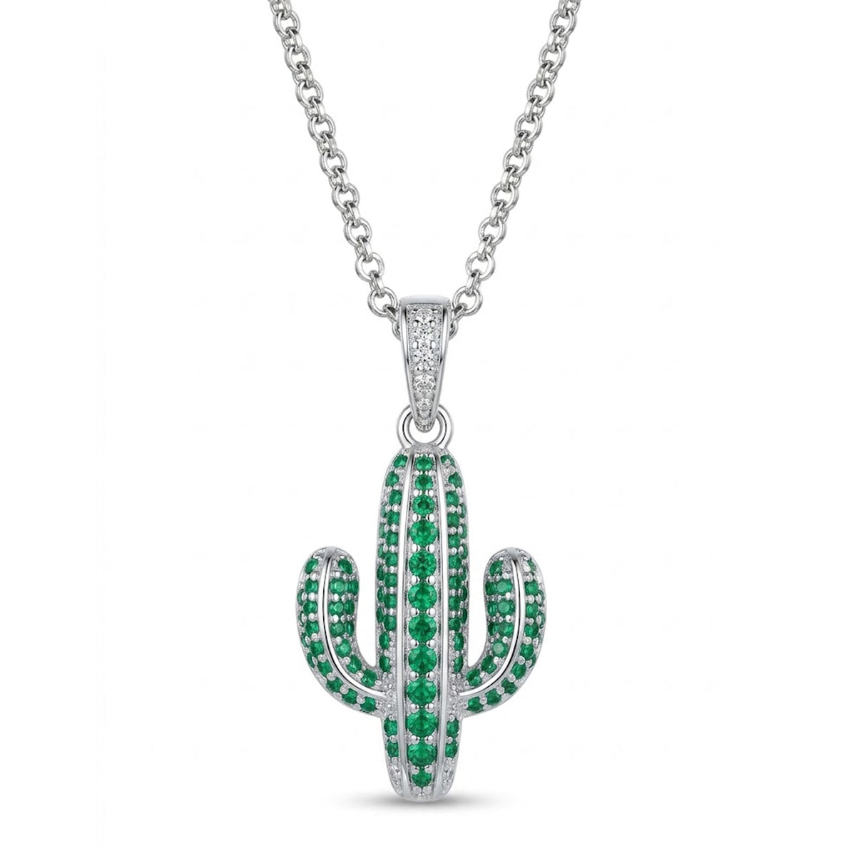 SILVER CACTUS PENDANT NECKLACE 
