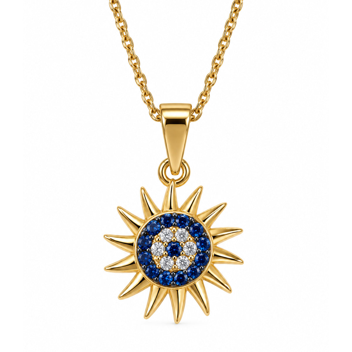 Gold Plated Evil Eye Sun Pendant