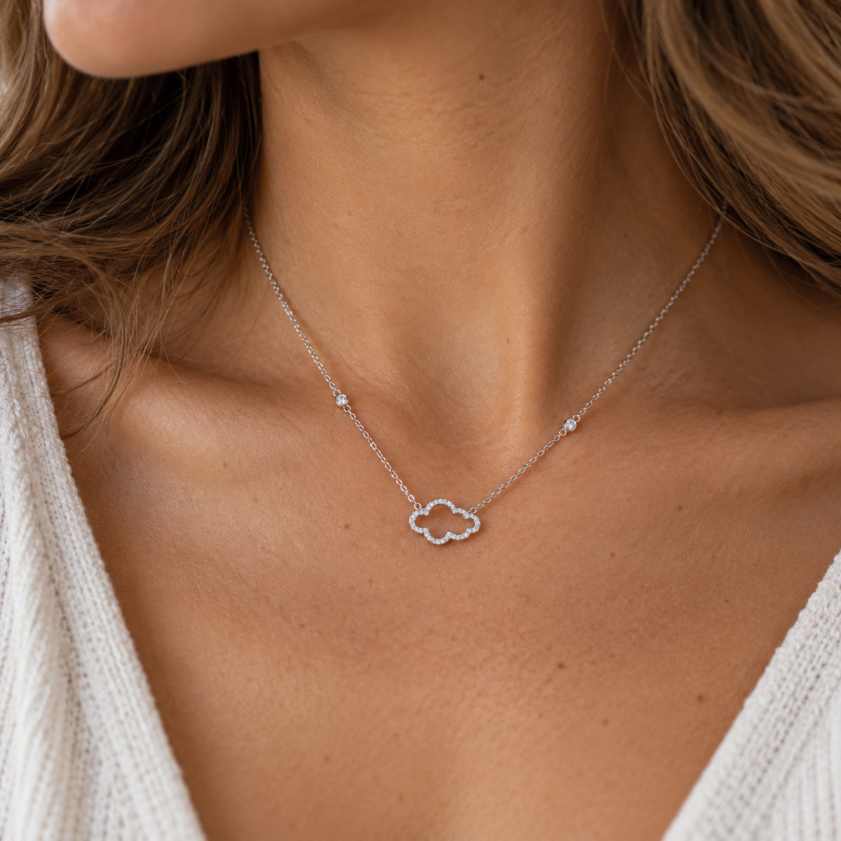 silver cloud necklace with cz stones