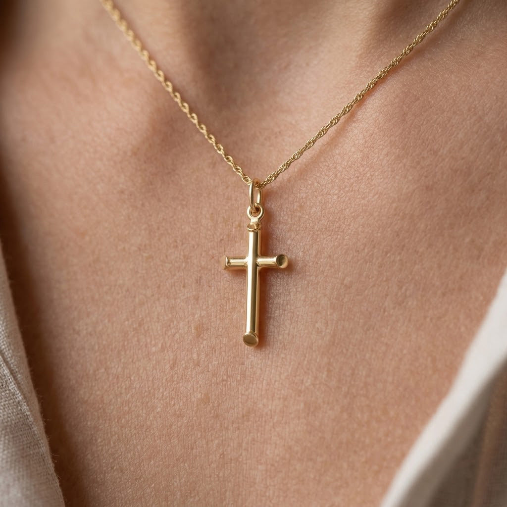 [group: large] Gold 3d tube cross pendant 