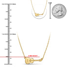 Gold necklace with a miniature guitar pendant, shown with measurement markings, a 6 mm height indicator, a top-down inset, and a 25 mm coin size reference on a white background.